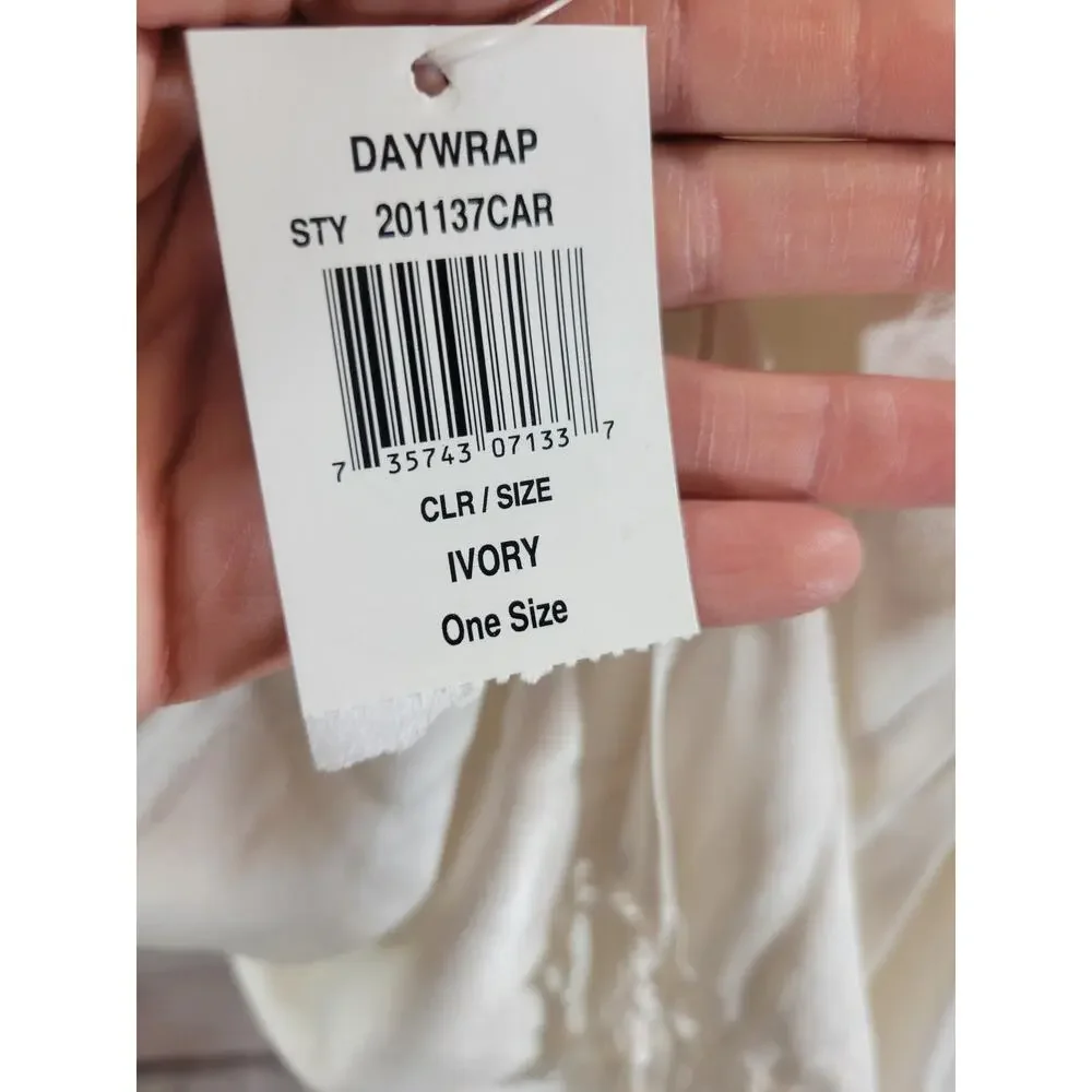 NWT Day Wrap Soft Silky Pashmina Shawl Wrap‎ Ivory w/fringe #1380;